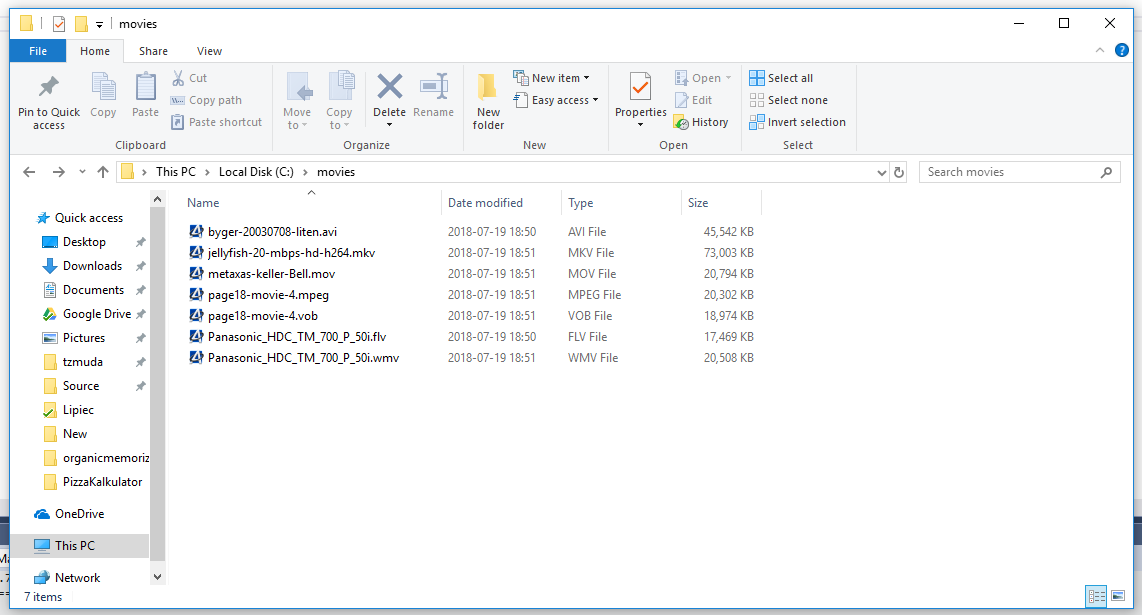 Directory with movies