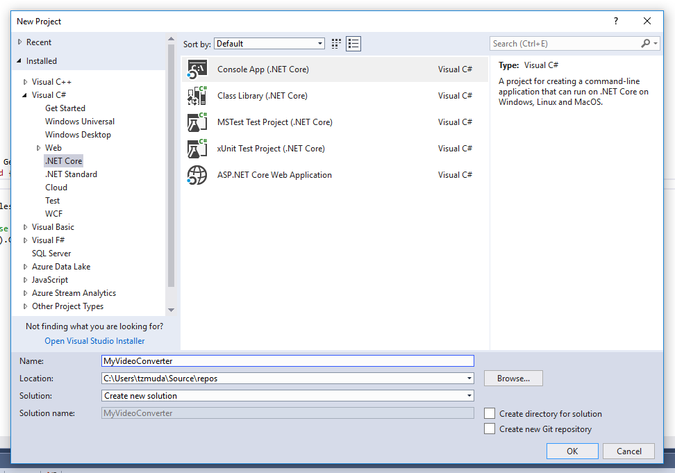 Create MyVideoConverter project